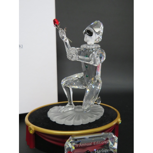 68 - Swarovski Annual edition figurine Harlequin with plaque and stand all have boxes.