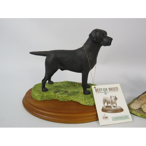 78 - Nature craft Labrador figurine on wooden base plus a German shephard figurine.