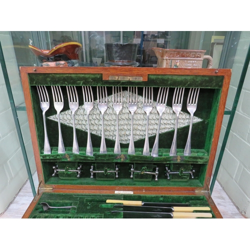 86 - Walker and Hall large 3 tier wooden cutlery chest and a large selection of cutlery Monogramed with t... 