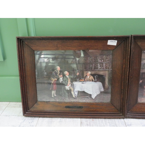 93 - Two Oak Framed FM Bennett prints A Landlords Tale and Unlikely Vintage. Frames  measure 18.5