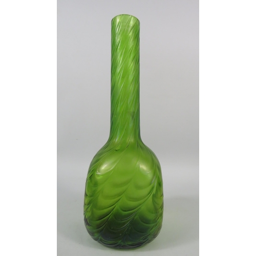 105 - Iridescent Loetz style green glass vase, 9 3/4