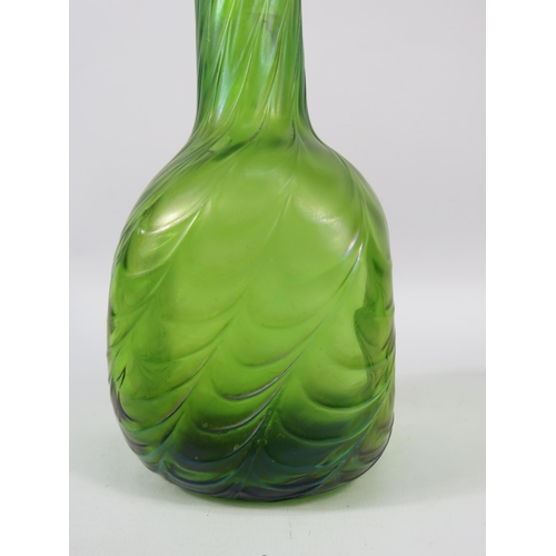 105 - Iridescent Loetz style green glass vase, 9 3/4