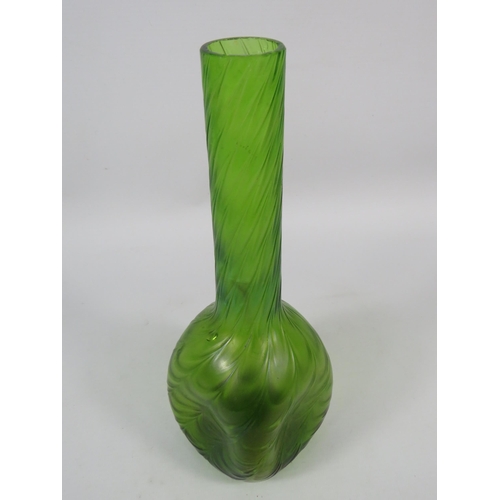 105 - Iridescent Loetz style green glass vase, 9 3/4