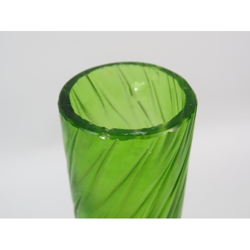 105 - Iridescent Loetz style green glass vase, 9 3/4