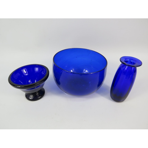 113 - Three pieces of antique Bristol blue glass, 5 1/4