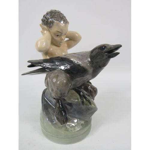 114 - Royal Copenhagen Faun with a Raven, model no 2113, 7