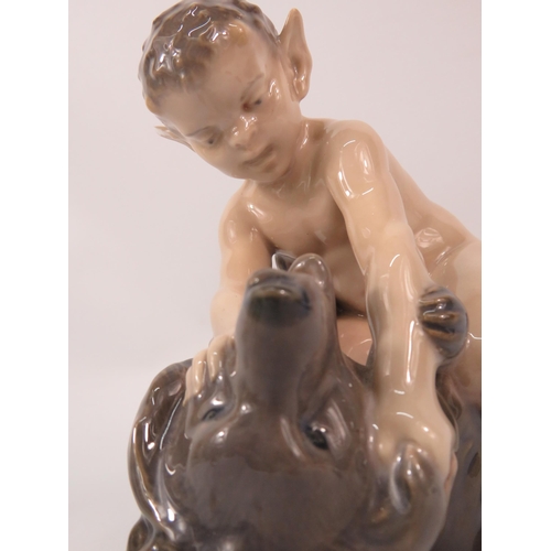 118 - Royal Copenhagen Faun wrestling a bear model no 648, 6.5