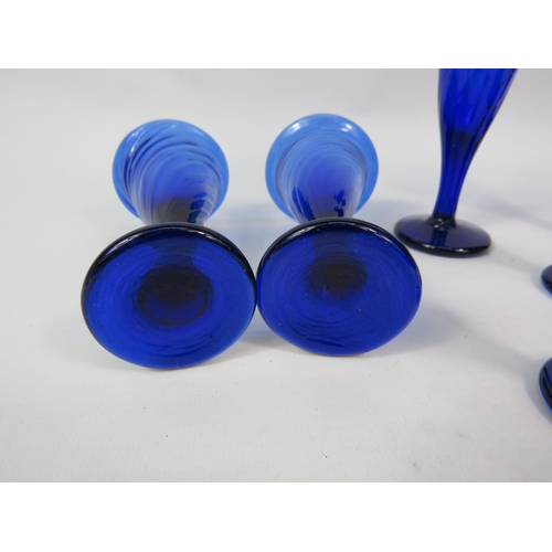 131 - Rare set of six antique hand blown Bristol blue glass small wine glasses, 4.5