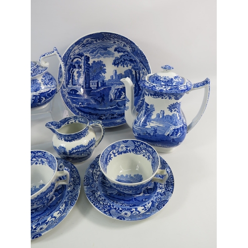 138 - Spode Blue Italian pattern ceramics including large bowls, teapot, coffee pot etc. (chip on teapot).