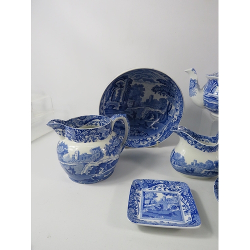 138 - Spode Blue Italian pattern ceramics including large bowls, teapot, coffee pot etc. (chip on teapot).