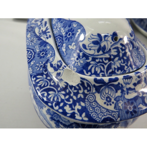 138 - Spode Blue Italian pattern ceramics including large bowls, teapot, coffee pot etc. (chip on teapot).