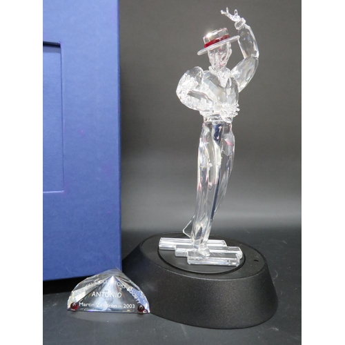 155 - Swarovski collectors society figurine Antonio with plaque, stand and box.