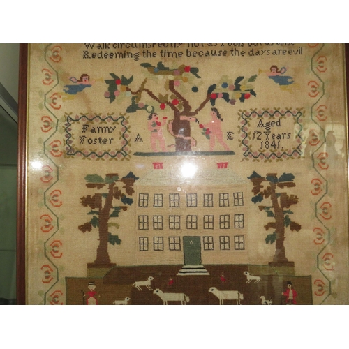 183 - Framed antique sampler dated 1841 Fanny Foster age 12, frame measures 16.5