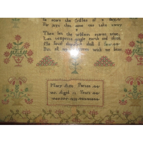 184 - Oak framed antique sampler dated 1825 Mary Ann parton age 13,  frame measures 16.5