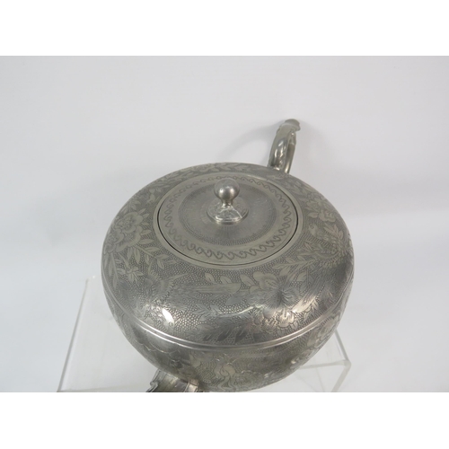 189 - Vintage Chinese Export Nguan Ching Heng / Wahlee Swatow pewter teapot, sugar bowl and jug.