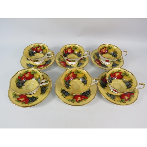 190 - Six Queens china Antique fruit series cups and saucers.