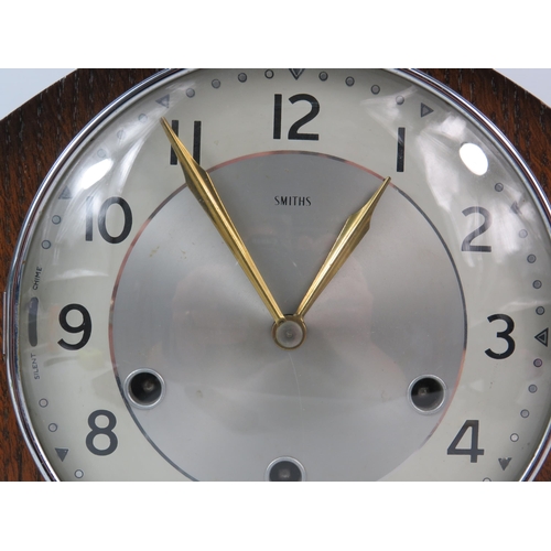 192 - Smiths 2 jewel floating balance chiming mantle clock in running order with key.