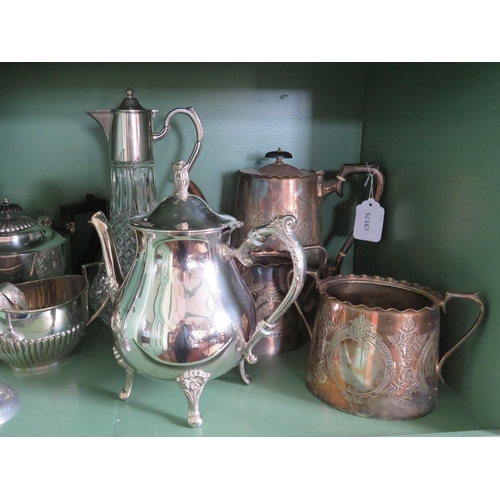 253 - Large selection of silver plated items including teasets, claret jug etc.