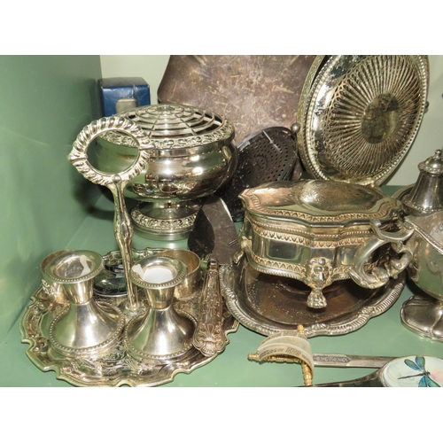 254 - Silver plated and chrome plated job lot, plus a cake slice with sterling silver handle.