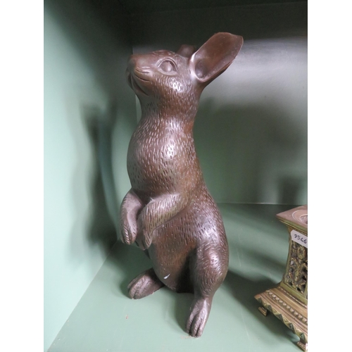 259 - Brass door stop with fox head, Bronze alloy rabbit figurine 11.5