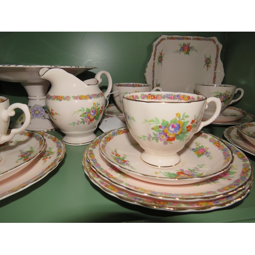 266 - Vintage pink Tuscan china part tea set and a Tuscan Fantasy pattern Cake stand.