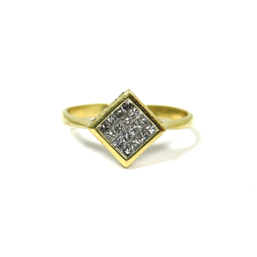 302 - 18ct Yellow Gold Ring set with 16 Square Cut Diamonds. Finger Size 'P'   2.7g