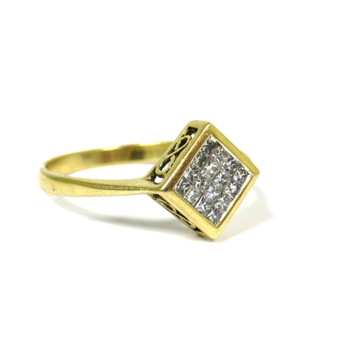 302 - 18ct Yellow Gold Ring set with 16 Square Cut Diamonds. Finger Size 'P'   2.7g