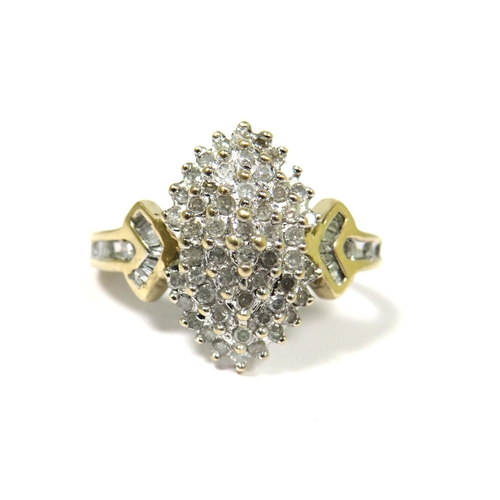 303 - 9ct Yellow Gold Diamond Cluster Ring. Finger size 'O'  3.5g  0.50pts of Diamonds.