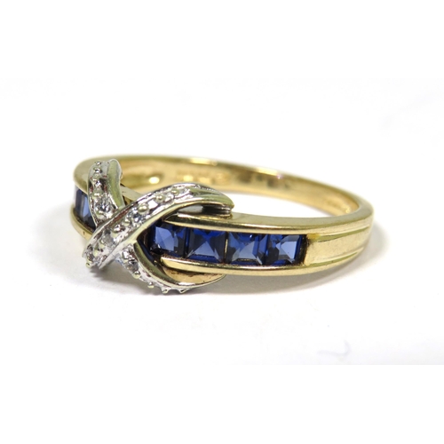 305 - 14ct Yellow Gold Ring set with Lab Created Sapphires and CZ Gemstones. Finger size 'Q'   3.6g