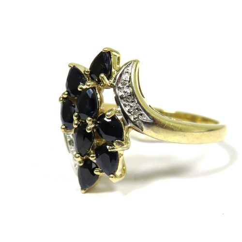 308 - 9ct Yellow Gold Ring set with Sapphires and Diamonds.  Finger size 'P'  3.1g