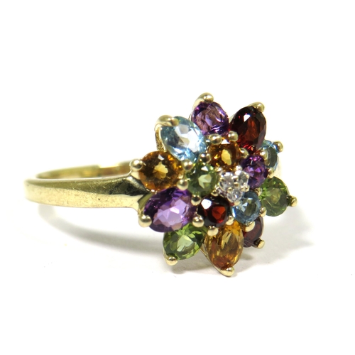 320 - 9ct Yellow Gold Ring set with Multiple Coloured Gemstones.  Finger size 'S'  3.0g