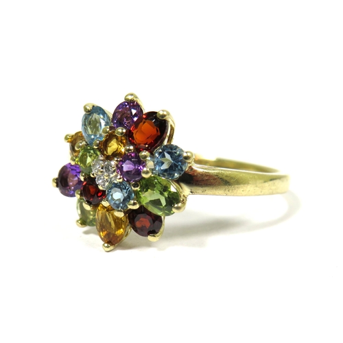 320 - 9ct Yellow Gold Ring set with Multiple Coloured Gemstones.  Finger size 'S'  3.0g