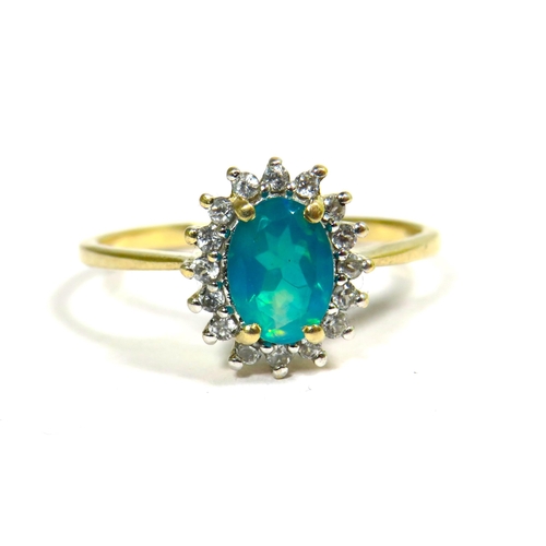 329 - 9ct Yellow Gold Ring set with Rhodolite Lab created Blue/Green Opal.  Finger size 'N'  1.9g