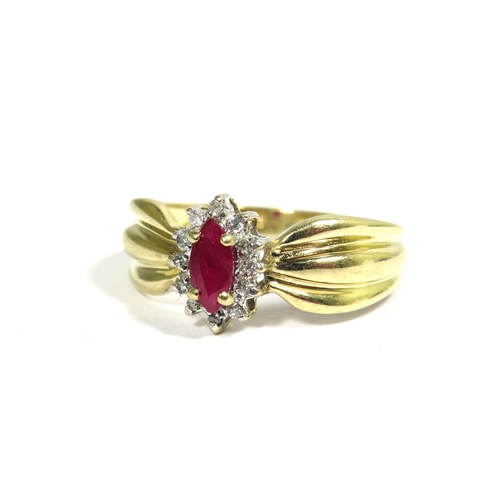 331 - 9ct Yellow Gold Ring set with a Central Oval Ruby (6 x 3mm) with Diamond Surround.  Finger size 'M' ... 