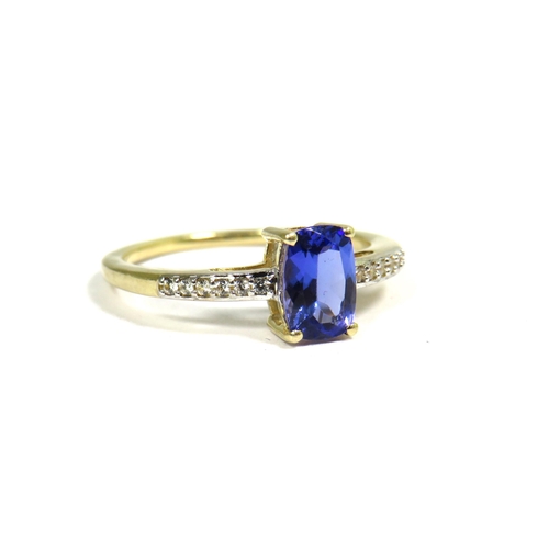 337 - 9ct Yellow Gold Ring set with a Deep Blue Gemstone and CZ Shoulders.  Finger size 'L'   1.7g