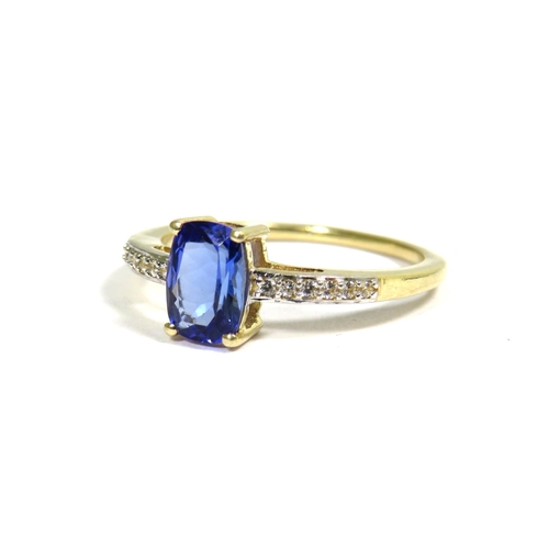 337 - 9ct Yellow Gold Ring set with a Deep Blue Gemstone and CZ Shoulders.  Finger size 'L'   1.7g