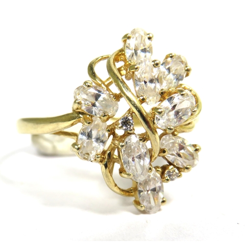 339 - 14ct Yellow Gold Ring set with CZ stones in a floral style pattern.  Finger size 'S'   4.0g