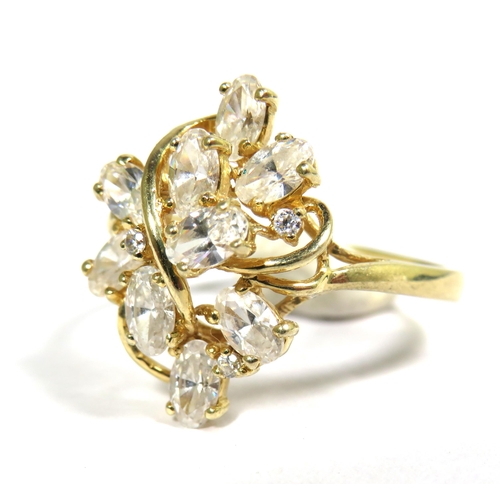 339 - 14ct Yellow Gold Ring set with CZ stones in a floral style pattern.  Finger size 'S'   4.0g