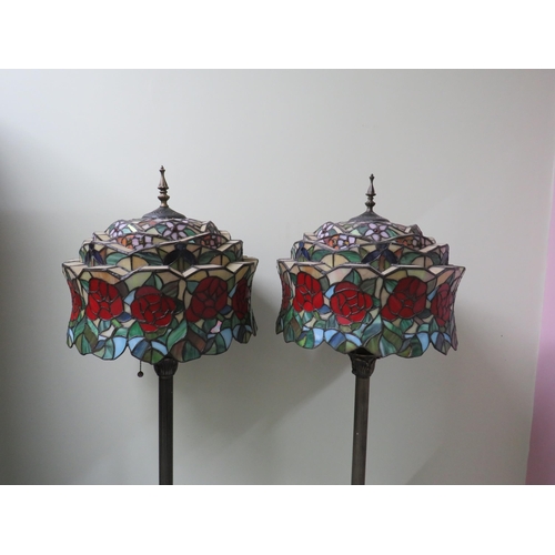 273 - Two Art Nouveau Tiffany style standard lamps with large Rose design shades , approx 60