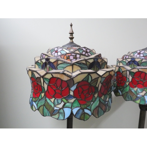 273 - Two Art Nouveau Tiffany style standard lamps with large Rose design shades , approx 60