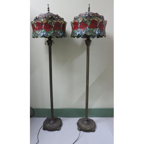 273 - Two Art Nouveau Tiffany style standard lamps with large Rose design shades , approx 60