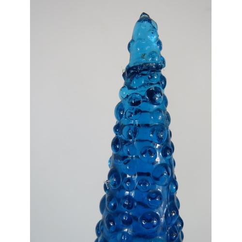 285 - Two Blue Italian glass Empoli style genie bottles, 1 stopper has had a repair.