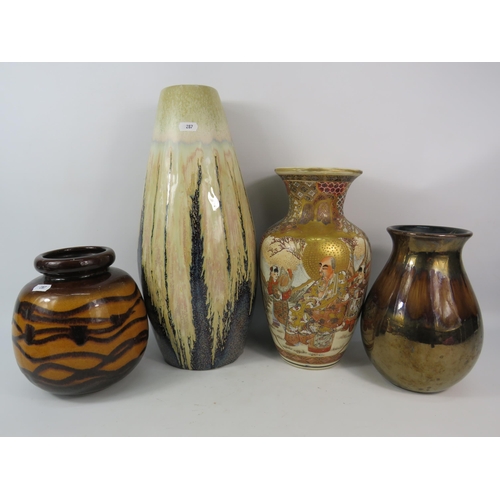 287 - Four ceramic vases West german pottery, Poole pottery, Japanese Satsuma etc (Satsuma vase has been r... 