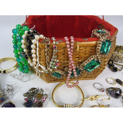 290 - Large selection of various costume jewellery plus a vintage sewing basket.