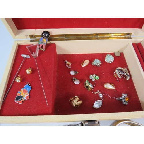 292 - Jewellery box with costume jewellery contents and three sterling silver necklaces.