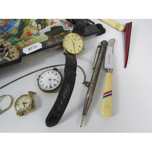 483 - Mixed collectables lot including a sterling silver pencil, rolled gold items etc.