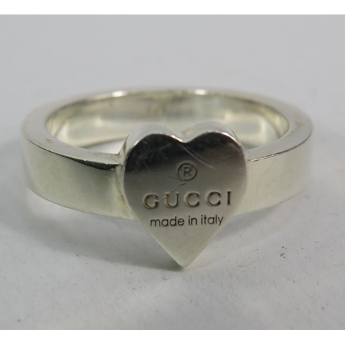 487 - 925 Silver Gucci heart ring finger size P with box.