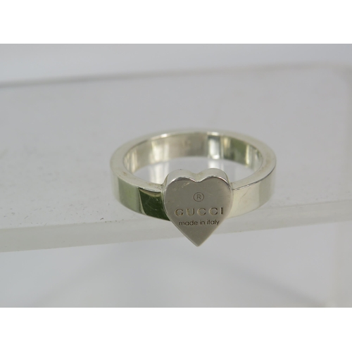 487 - 925 Silver Gucci heart ring finger size P with box.