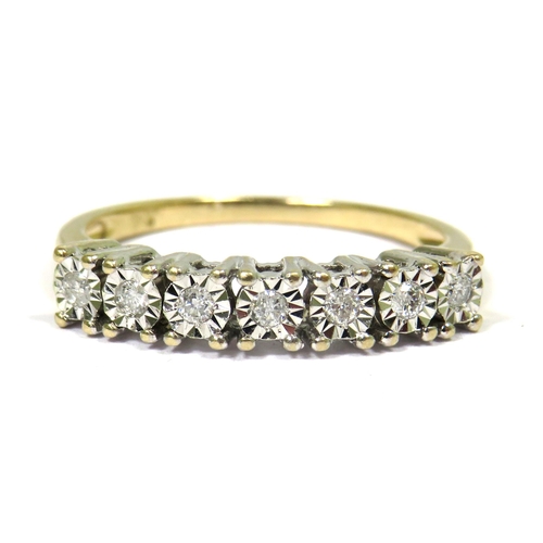 343 - 9ct Yellow Gold Ring set with Seven 3mm Diamonds.  Finger size N-5    2.3g