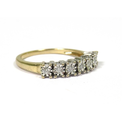 343 - 9ct Yellow Gold Ring set with Seven 3mm Diamonds.  Finger size N-5    2.3g